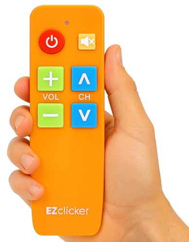 EZClicker Plus TV Remote Control for Seniors Extra Simple Remote with Large Mute Button, Works with Major TV Brands (2 x AAA Batteries Not Included) (Orange)