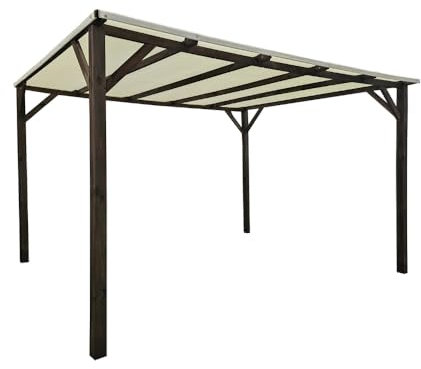 Pergola in Legno 3×4 m Nuvola – Colore Noce, con Copertura Ombreggiante Avorio – Pino Impregnato in Autoclave – Kit Montaggio Incluso – Struttura da Giardino Resistente