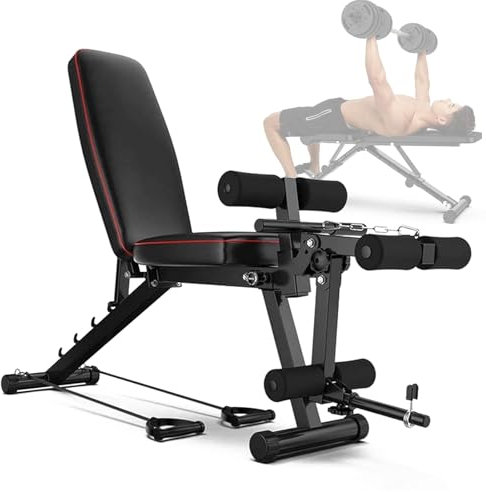 Vcyex Banco de Pesas Ajustable，Banco Multifuncional Gym，de Entrenamiento de Cuerpo Completo Inclinación Decline Levantamiento Plano, Press, para Ejercicios de Gimnasio en casa