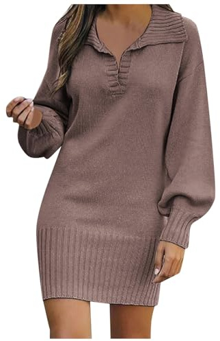 Robe tricotée grandes tailles pull uni robe mi-longue laine robe tricotée robes d'hiver femmes manches longues, café, XXL
