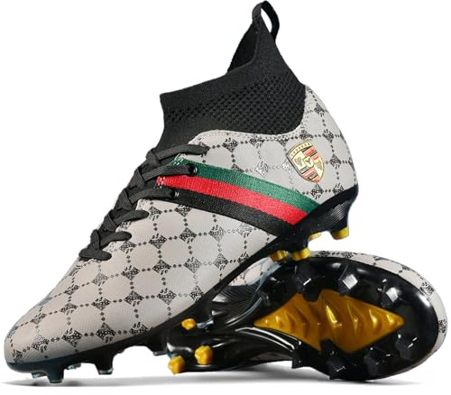 WOWEI Fotbollsskor herr pojkar High Top Spike Cleats professionella fotbollsskor barn sport utomhus atletiska träningsskor fotbollsskor sportskor tävling, GRÅ, 37 EU