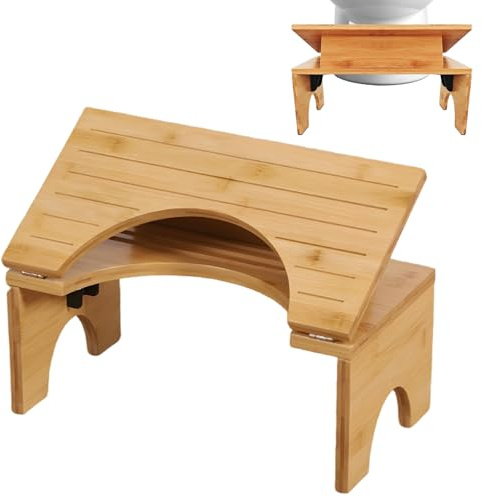 Toalettpall vikbar i bambu, ergonomisk pall för badrum med 4 hastigheter lutningsjustering (18–27 cm), halkfri toalettpall, för hemorrojder, förstoppning, vuxna och barn