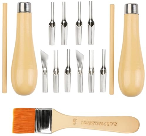 Lino Cutting Tools, Carving Tools Kit, Cutting Printing Tool Kit, 2 Pcs Wood Handle Linoleum Carving Tools with Brush