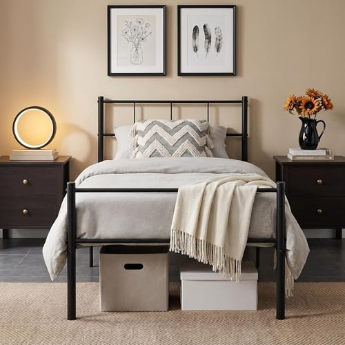 Panana 3Ft Single Bed Frame Solid Metal Bed Frame Modern Style with Headboard & Footboard (Black)