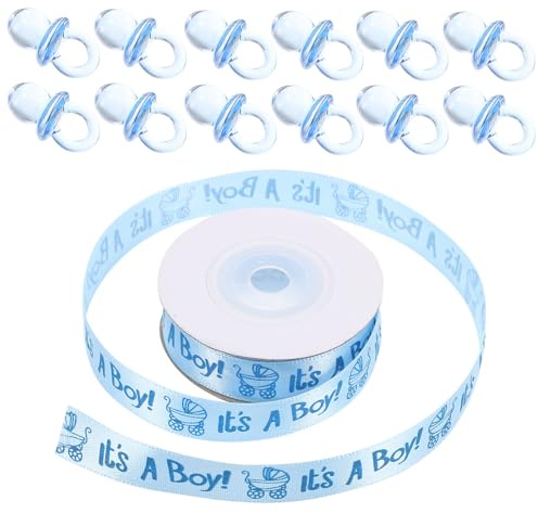 TOYANDONA 101pcs Miniature Acrylic Pacifiers Set with Blue Ribbon for Shower Games, Blue Small Pacifiers Bulk Pack, Shower Favors and Birthday Party Decorations