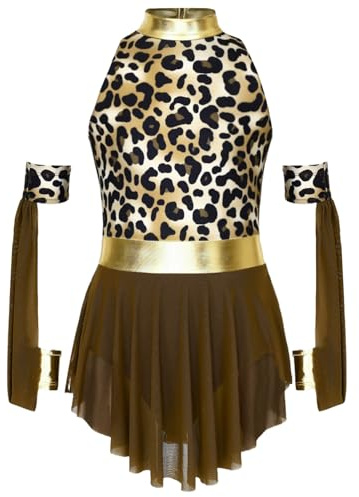 Aislor Léopard Robe Danse Classique avec Gants Manches pour Fille Enfant Ballet Justaucorps Gymnastique Cours De Danse Spectacles Pratique