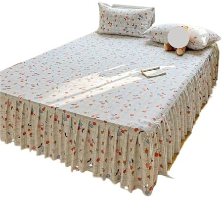 Tryckt sängkjol med örngott Queen Size-överkassett med volanger madrassskydd hemtextil mjuk sängspread Jupe De Lit(G, King 180x200cm 3 st)