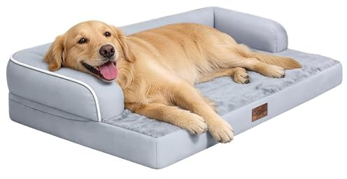 Comfort Expression Orthopedic XL Dog Bed for Large and Extra Large Dogs | Pillow Support for Neck Relief, Egg Crate Foam, Waterproof Liner, Non-Slip Bottom, Removable Bolster Cover, 106x76x20cm