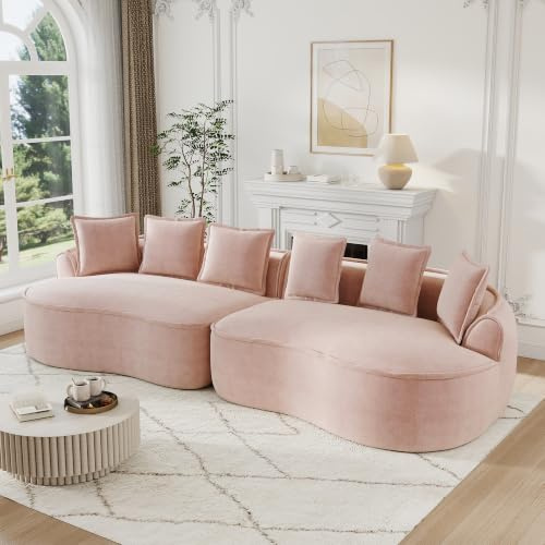 Bladez sofá de 4 plazas Cloud de chenilla, sofá modular sin patas, sofá de asiento extra profundo, sofá lounge sin marco con cojines, sin montaje, sofá curvo para sala de estar (Rosa, 4 plazas)