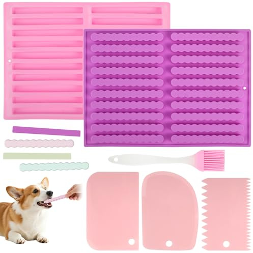 2 stycken bakmattor för hundkex, silikonform bar müslibars, bakform med 3 stycken degskrapa, 1 st. oljeborste, hundkex bakmattor för hundgodis, gör-det-själv hundgodis, hundkex tuggpinnar