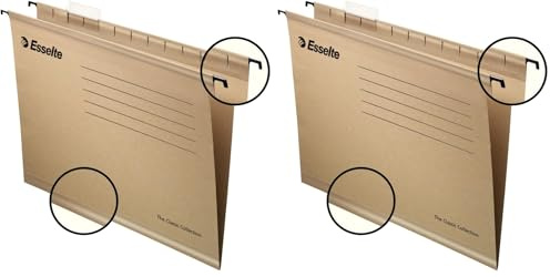 ESSELTE 93290 - Carpetas colgantes Kraft natural 230 gr. acceso vertical visor corto rígido lomo V DIN A4 (caja 50 ud.) color natural (Paquete de 2)