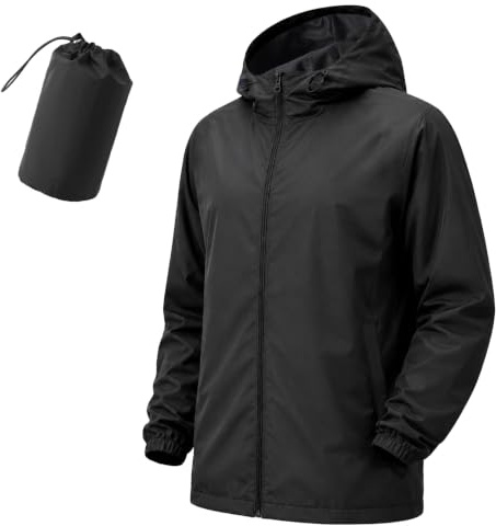 SCCGKP Men's Rain Jackets Waterproof Jacket Lightweight Packaway Raincoat | zip pockets, adjustable hood, ideal for outdoor travelling camping running hiking, foldable packs in pouch