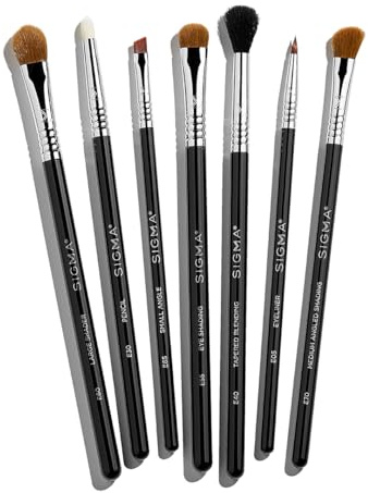 Sigma Beauty Basic Eye Brush Set Di 7 - Kit Di Pennelli Per Ombretti, Ombretti, Sopracciglia, Trucco Per Occhi E Applicatore Per Pieghe Tagliate, Pennelli Per Trucco Professionale Con Fibre Sintetiche