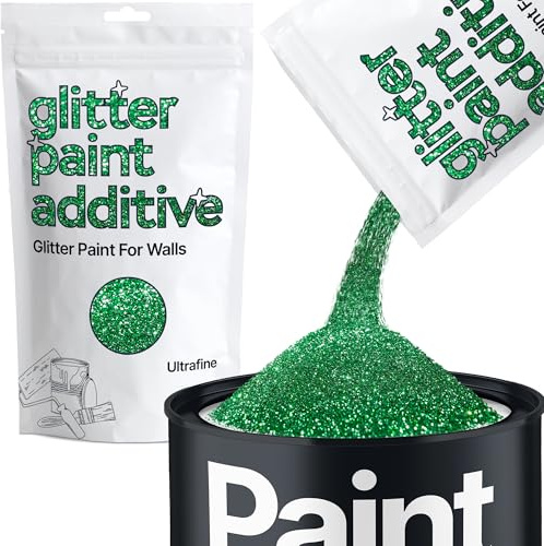 Hemway Emerald Green Glitter Paint Additive Ultrafine 100g Adding Sparkle | for Paints & Varnish | Paint Walls Sparkly Add to Emulsion, Acrylic or Lacquer Indoor