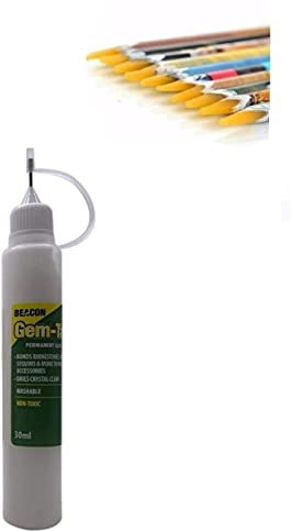 World of Sparkles 30 ml Gem-Tac Kleber Strasskristall auftragen Nadel Präzisionsspitze Flasche für Kunst & Basteln Karten Kostüme machen mit 1 gratis Wachsstift