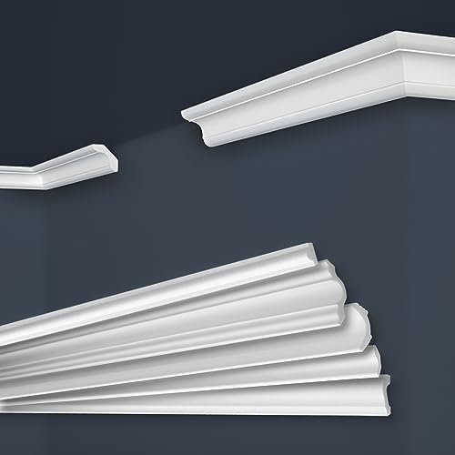 Marbet, listelli da soffitto in polistirene XPS, modanature in stucco di alta qualità, leggeri e robusti, dal design moderno (confezione risparmio da 50 metri, E-24, 29x29 mm), listello decorativo