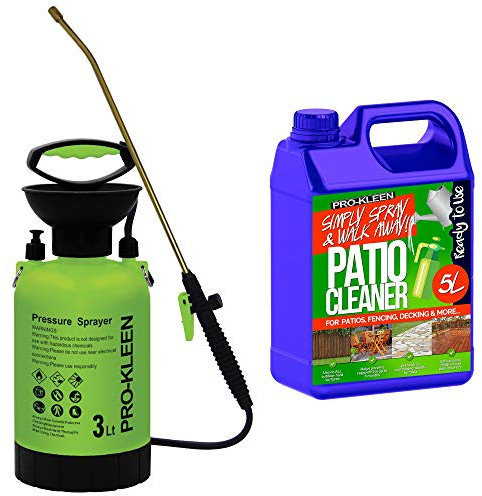 Pro-Kleen Patio Cleaner Garden Pressure Pump Sprayer Manual Action With Brass Lance - Spare Seal Kit & Ready to Use 5L - For Weed Killer, Pesticides, Herbicides, Insecticides, Fungicides (3 Litres)