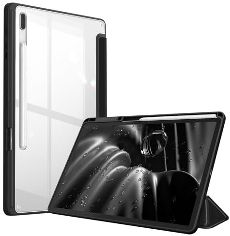 Fintie Hybrid Hülle für Samsung Galaxy Tab S8 Plus 2022/Tab S7 FE 2021/Tab S7 Plus 2020 12.4 Zoll - Stoßfeste Abdeckung mit Transparent Klar Hartschalen Rückseite Schutzhülle, Schwarz
