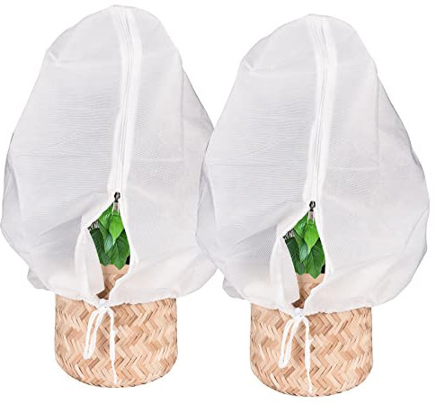 Abimars 80gsm Thicker Garden Fleece Bags with Drawstring & Zipper, 1x1m Frost Protection for Plants, Breathable Horticultural Fleece, 2 Pack Light Porous Fabric for Plant Breathing