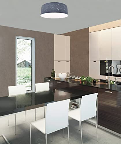 Trango 3139L LED Deckenleuchte mit 50cm Ø Sternenhimmel Stoffschirm in *GRAU* rund inkl. 3x E27 LED Leuchtmittel 3000K warmweiß Wohnzimmer Schlafzimmer Flur Gästezimmer Bürolampe Stoffdeckenleuchte