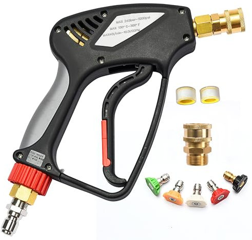 ANJIESENG Hochdruckreiniger-Pistole, 5000 PSI Power Washing Wand mit 360 Grad Drehgelenk, 5 Sprühdüsenspitzen, M22 14 Fassung, kompatibel mit Regualr und Schaumkanone Druckluft Asche