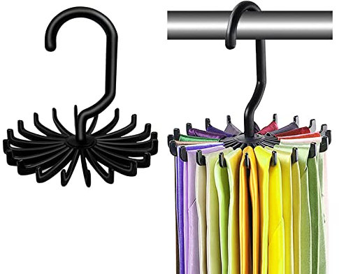 FuninCrea Krawattenhaken, 2er-Pack Mini Schal Gürtelhalter Multifunktionaler 360° Drehbarer Kunststoff-Krawattenbügel für Kleiderschrank Organizer Organisieren Sie Krawattenschals (Schwarz)
