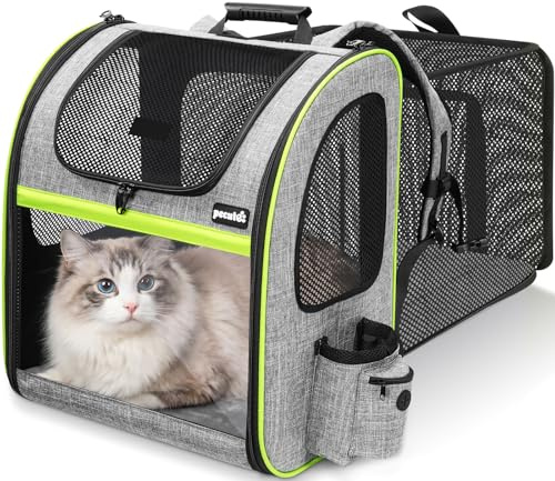 Pecute Ryggsäck för hundar 49 x 40 x 27 cm, expanderbar kattryggsäck med skuggskydd för husdjur upp till 10 kg, hundryggsäck med andningsbart nät, perfekt för vandring, resor, camping och