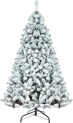 SHAVINGFUN Künstlicher Weihnachtsbaum mit Schnee beflockt,PVC Weihnachtsbaum,mit 600 Spitzen und Schnellaufbau Klapp-Schirmsystem,Naturgetreu,unechter Tannenbaum inkl.Metall Christbaum Ständer