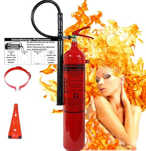 Brandengel® Feuerlöscher 5 kg CO2 Kohlendioxid DIN EN 3 GS, (Mit Prüfnachweis u. Jahresmarke) + Wandhalterung Messingarmatur Sicherheitsventil Kohlensäure Löscher für EDV Küche Haushalt Gastro Hotel