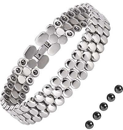 JEROOT Bracciale magnetico da donna in titanio, 3 file di bracciali in ematite per la salute delle donne con strumento di determinazione della taglia, bracciale magnetico da donna Energetix（3500 Gauss