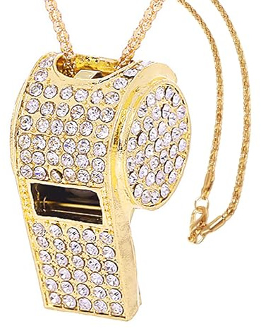 UGpine Shining Crystal Rhinestone Bling Whistle with Keychain for Referees, Coaches, Teachers, Police, Training (Gold)