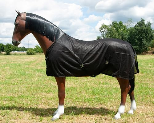 Brama-West Fly-Away Couverture anti-mouches pour cheval avec sangle croisée, protection contre les insectes, couverture d'extérieur pour chevaux, noir, taille 135