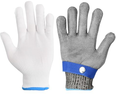 Ehuihuan Schutzhandschuhe Starke Stufe-5-Schutz, 316L Edelstahl Drahtnetz-Arbeitshandschuhe Plus Lnnenschicht, Austern Küchenhandschuhe für das Schneiden Fleisch Holzmechanik (Größe S)