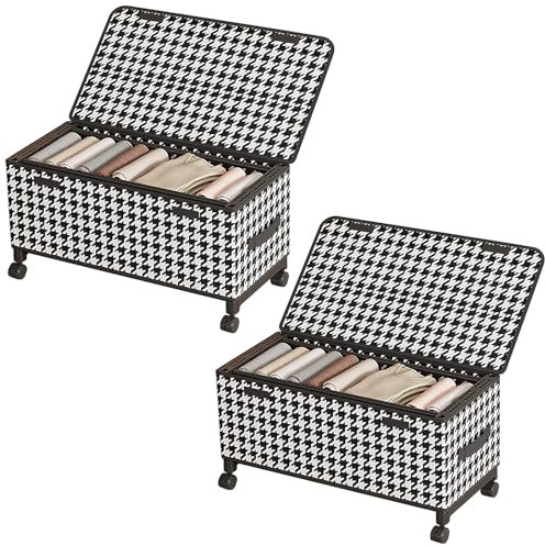 ACESOME - 2 cajones para debajo de la cama con ruedas, caja de almacenamiento plegable para debajo de la cama, con tapa, marco de metal, organizador para ropa, zapatos (cuadros)
