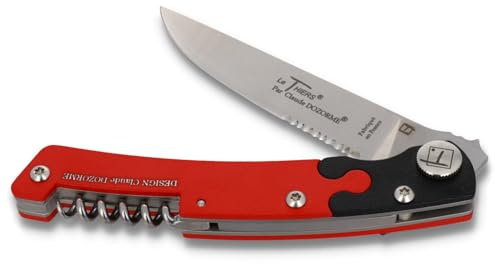 Claude Dozorme - Le Thiers Taschenmesser - 12cm Griff Alu schwarz/rot eloxiert - Korkenzieher - Liner Lock - Gürtelclip - Edelstahl matt