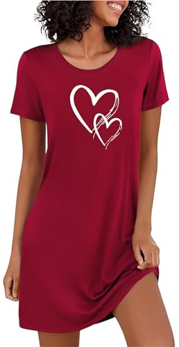 Marvmys Nightdresses for Women UK Soft Short Sleeve Nighties | Heart Print Sleepshirt Ladies Loungewear Knee Length Nightwear S-XXL