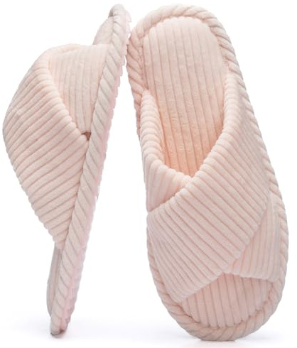 GOEWY Pantofole Donna con Memory Foam, Ciabatte in Velluto a Coste per Casa, Punta Aperta e Fiocco Incrociato, Suola Antiscivolo. Regalo Comodo e Alla Moda per Lei