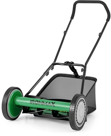 Goplus Manual Lawn Mower, 16 Inch 5-Blade Walk-Behind Cordless Grass Cutter with 7 Gallon Removable Grass Collect Bag, Adjustable Cutting Heights, Push Reel Lawn Mower for Yard, Garden