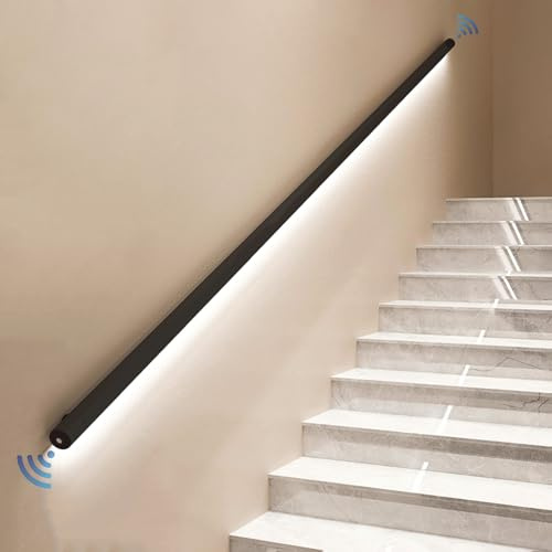 CHBCJJYP Pasamanos de Escalera con Luz LED Sensor de Luz, Pasamanos de Pared para Escaleras Interiores, Pasamanos Metálicos para Escaleras, Negro Mate(230cm)