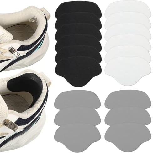 OUDQFCJ 18 piezas Parche autoadhesivo Reparación de talón Kit de prevención de agujeros Zapatilla de orificio de prevención de roto para tela y zapatos Grande y pequeño (Negro, Blanco, Gris)