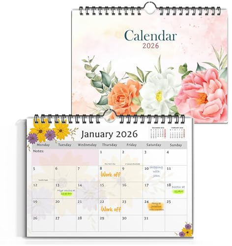 2026 Wall Calendar A4 Academic Year Monthly Wall Planner Ideal for Home, Office, School & Family 12 Month-to-View Calendar for Holidays, Work Organisation & Scheduling (Flower Calendar)