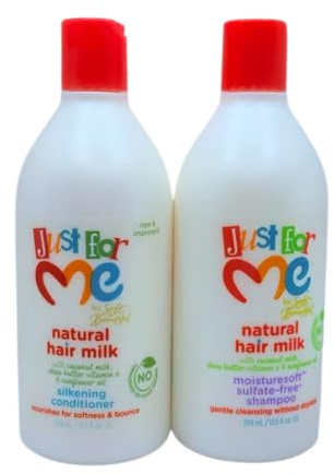 Natural Hair Milk Duo – MoistureSoft Sulfate Free Cleanser & Silkening Conditioner (13.5 oz Each) – With Shea Butter, Coconut milk, Vitamina E & Sunflower oil – for Kid’s Hair - Set 2 Pack