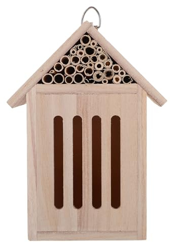 Totority Wooden Insect Hotel Garden Outdoor Bug House with Roof, Natural Bee and Butterfly Shelter for Ladybugs and Mason Bees, Wooden Insect Box for Backyard Wildlife Observation