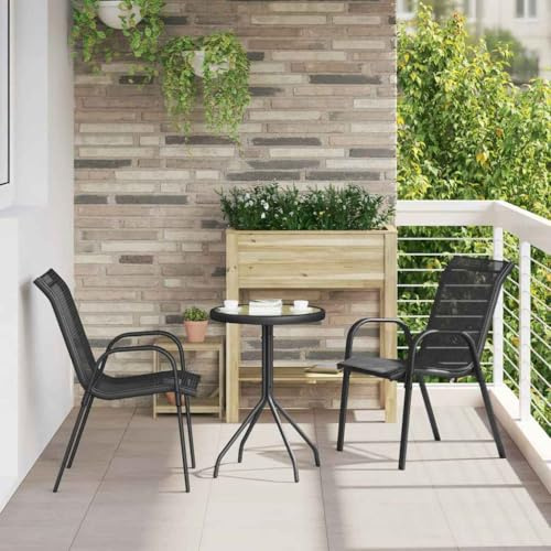 RMIHSJG Ensemble bistro de jardin 3 pièces noir en acier et 2 chaises avec assise en textilène pour terrasse, balcon, extérieur, design moderne, résistant à la rouille et durable