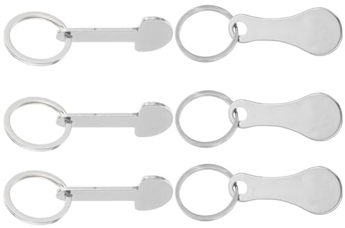 YARNOW 6pcs Stainless Steel Shopping Trolley Token Keychain Set, Portable Removable Cart Coin Key Ring for Grocery Shopping and Everyday Use