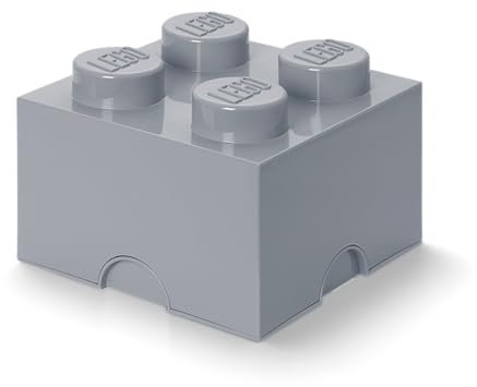 LEGO Storage Brick 4 Knobs grigio pietra medio - Scatola Portaoggetti Impilabile 5,6 l – Contenitore in Plastica con Coperchio, Organizer per Scrivania e Giocattoli
