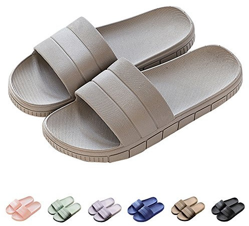 Herren/Damen Badeschuhe Hausschuhe Slippers Sommer Slide Pantoletten Badelatschen Strand Indoor/Outdoor rutschfest Baden Unisex Einfarbig,Grau,40-41 EU