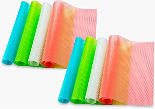 Bosdontek 8 Pcs 45cm x 29cm Tapis de Réfrigérateur Antibactérien Antifouling Non Slip Frigo Réfrigérateur Base Coussin DIY Armoire Chaussures Table Mat Tapis de Tiroir Bleu, Vert, Rose, Blanc