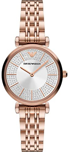 Emporio Armani Uhr für Damen , Zweizeiger Uhrwerk, 32mm Rose Gold Edelstahlgehäuse mit einem Edelstahlarmband, AR11446