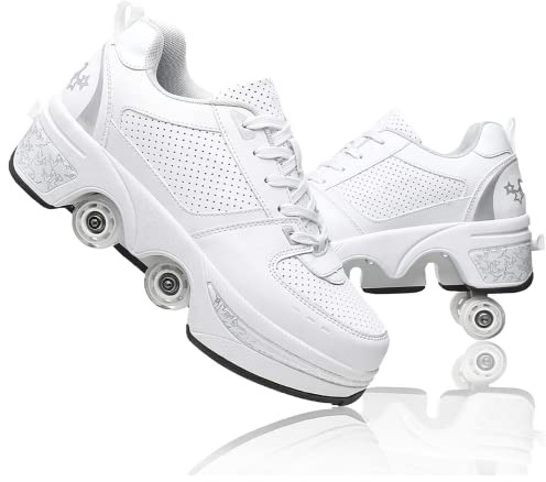 Patin À Roulette Fille, Sneakers Roller Chaussures De Skateboard Baskets avec Roues Sport Gymnastique Mode Multi-usages Kick Roller Shoe pour garçons Filles 39 EU